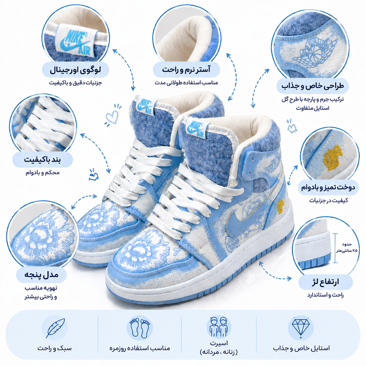 کتونی نایک جردن وان ساقدار گلدار خزدار
