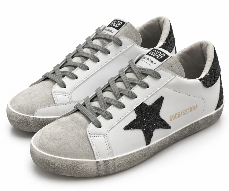 ک 3. Women’s Star Patch Sneakers White Glitter and Classic