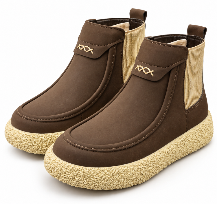 Women’s Chelsea Ankle Boots with Chunky Cream Sole – Brown & Black