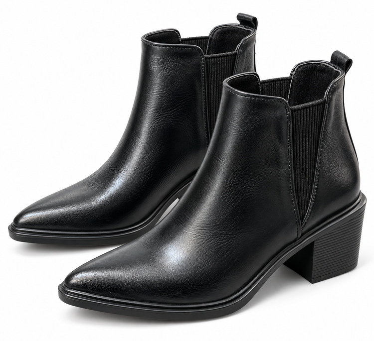 Women’s Black Chelsea Ankle Boots with Block Heel